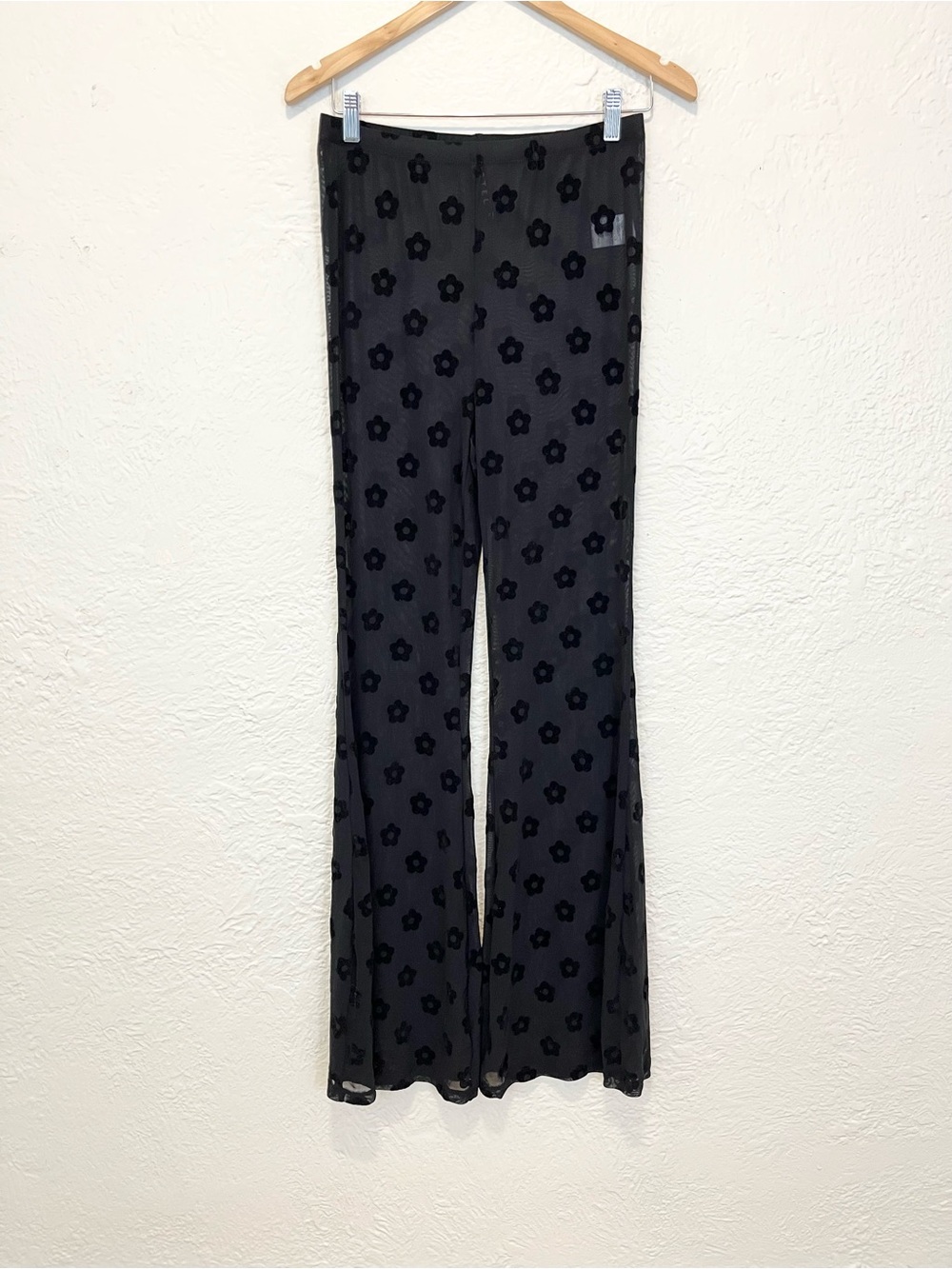 Motel Rocks Sheer Mesh Pants Black Floral Flare EDM Festival Boho XL